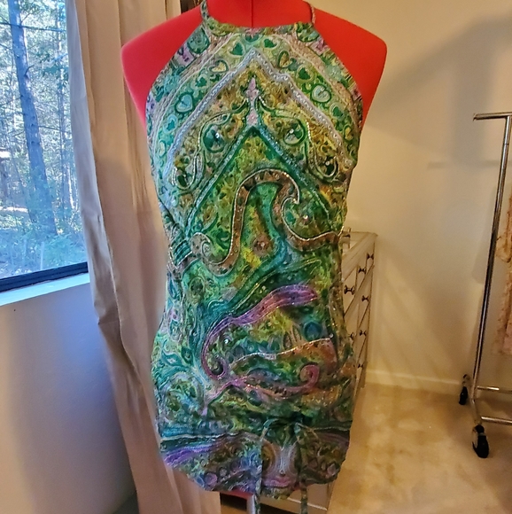 Jane Norman Green silk bead top small - Picture 1 of 9
